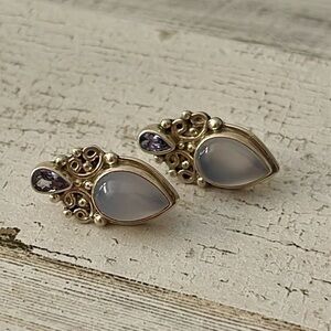 Vintage Sajen Sterling Silver Lavender Moonstone Drop Earrings.